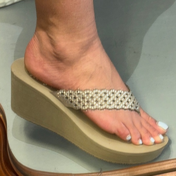 Yellow Box Tan Sandals with Braided Metallic Straps - Picture 2 of 4